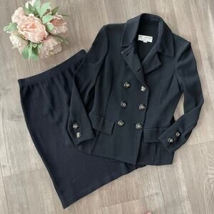 St. John Black Santana Knit Skirt Suit Set